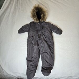 ROTHSCHILD Baby‎ 6-9 month Infant Footed Snowsuit Faux Fur Hood Outerwear Black